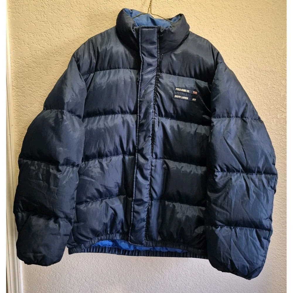 Vintage Polo Jeans Co Ralph Lauren Down Puffer Jacket Men's XL Full Zip Blue 90s